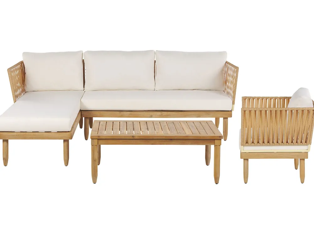 Ulkokalusteet<Beliani 4-Istuttava Ulkosohvaryhma Akasiapuu Vasenk. Valkoinen Cremona