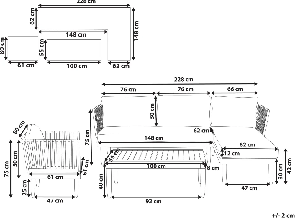Ulkokalusteet<Beliani 4-Istuttava Ulkosohvaryhma Akasiapuu Vasenk. Valkoinen Cremona