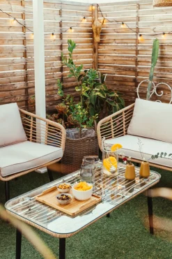 Ulkokalusteet<Beliani 4-Istuttava Ulkosohvaryhma Polyrottinki Luonnonvari Corinth Ii