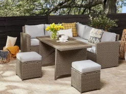 Fashion Beliani 5-Istuttava Ulkosohvaryhma Polyrottinki Ruskeanharmaa Bardi