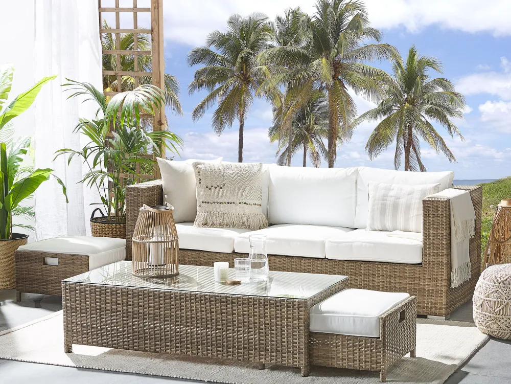 Ulkokalusteet<Beliani 5-Istuttava Ulkosohvaryhma Polyrottinki Valkoinen Belluno