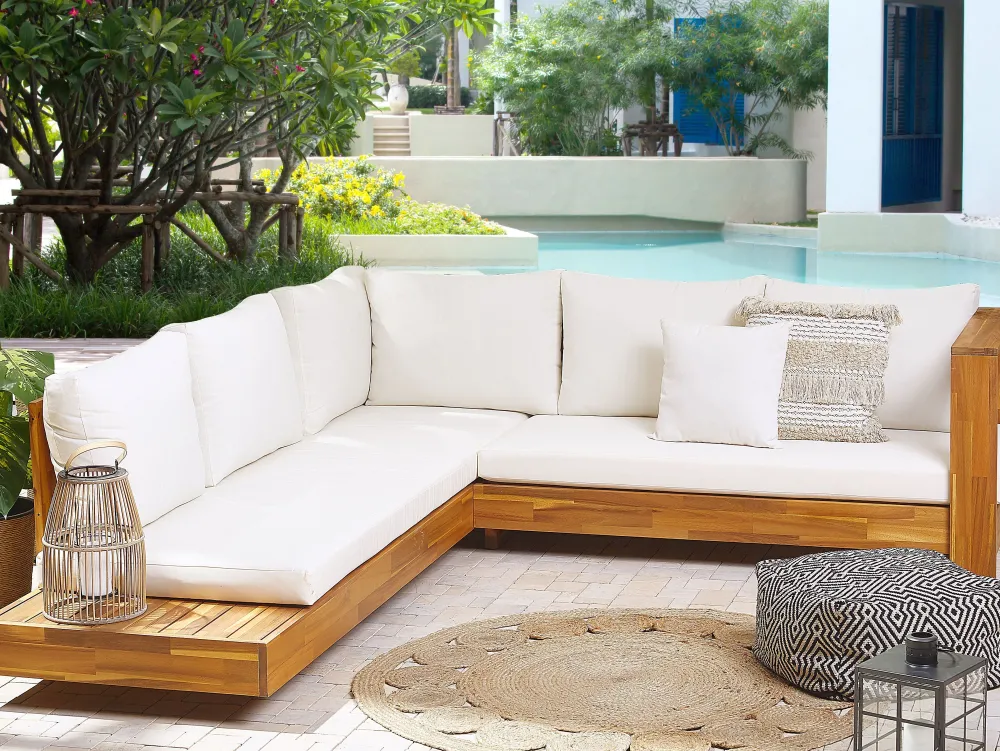 Ulkokalusteet<Beliani 5-Istuttava Ulkosohvaryhma Akasiapuu Vasenk. Valkoinen Marettimo