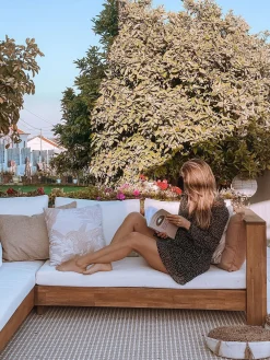 Ulkokalusteet<Beliani 5-Istuttava Ulkosohvaryhma Akasiapuu Vasenk. Valkoinen Marettimo