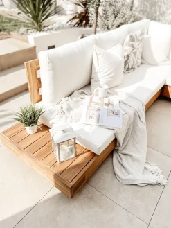 Ulkokalusteet<Beliani 5-Istuttava Ulkosohvaryhma Akasiapuu Vasenk. Valkoinen Marettimo