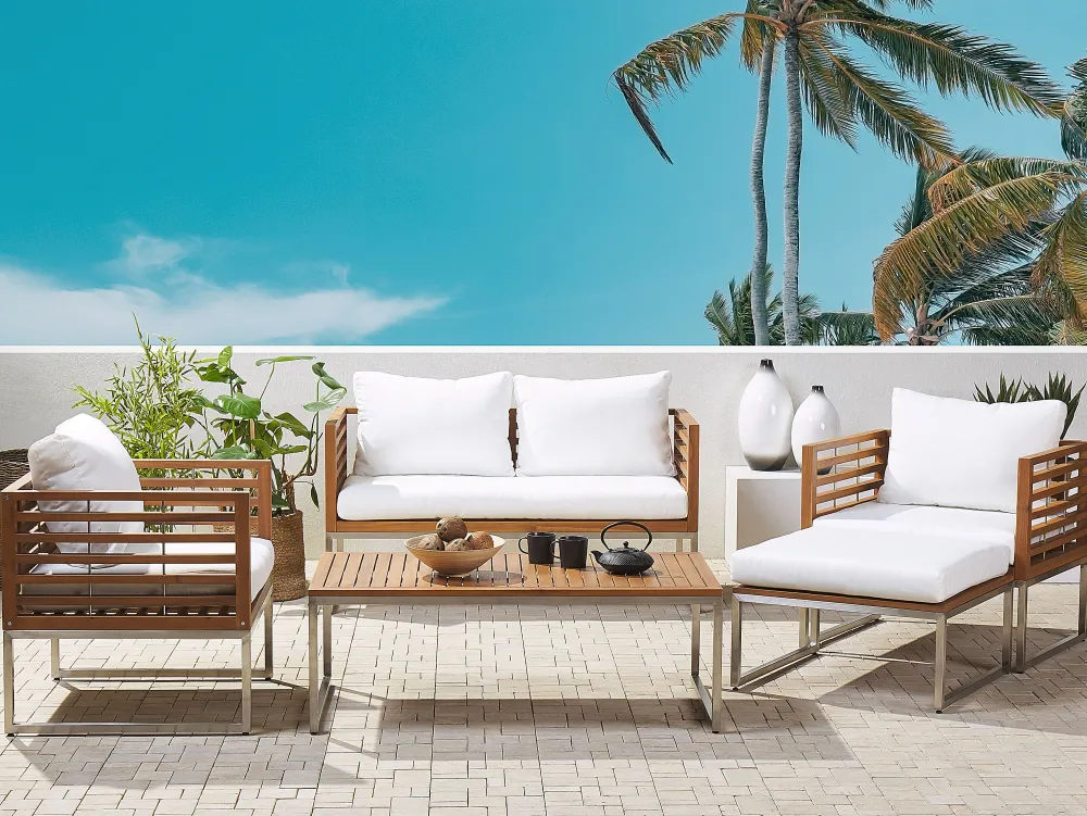 Ulkokalusteet<Beliani 4-Istuttava Ulkosohvaryhma Akasiapuu Valkoinen Bermuda