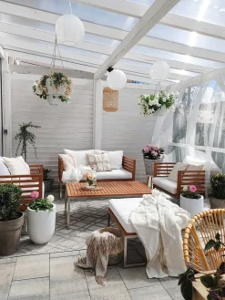 Ulkokalusteet<Beliani 4-Istuttava Ulkosohvaryhma Akasiapuu Valkoinen Bermuda