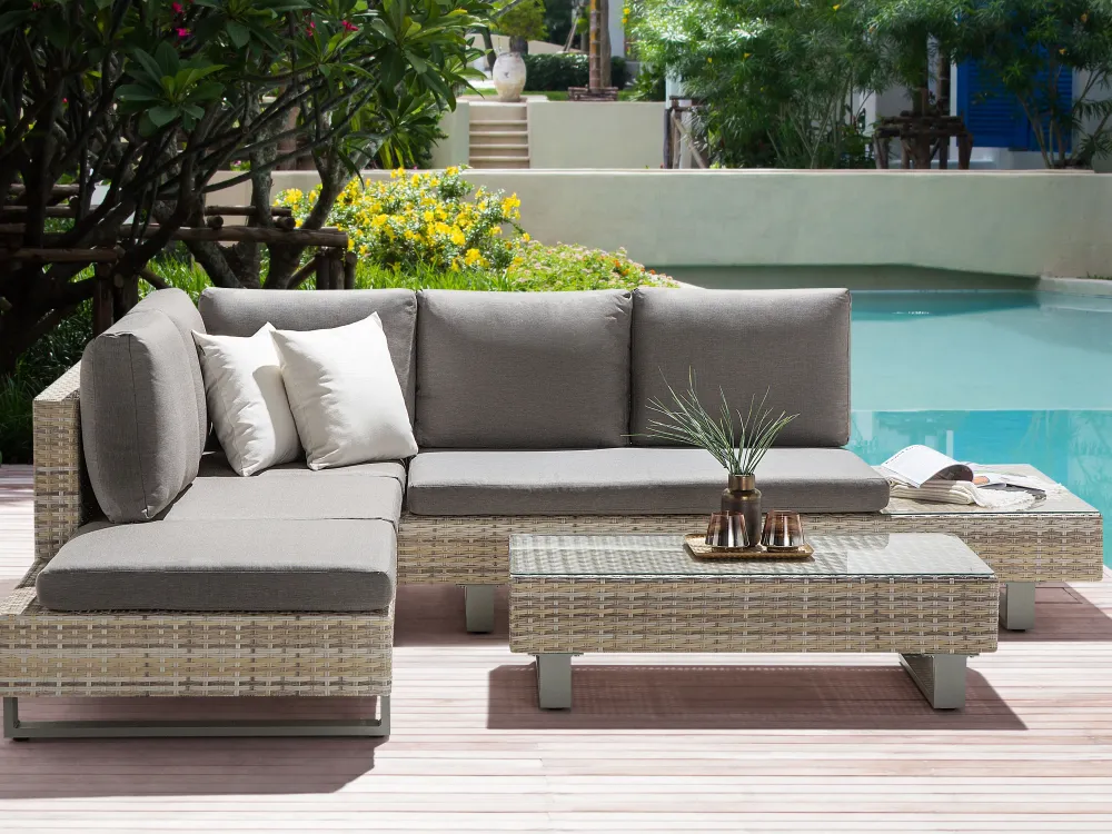 Ulkokalusteet<Beliani 5-Istuttava Ulkosohvaryhma Polyrottinki Harmaa Lanciano