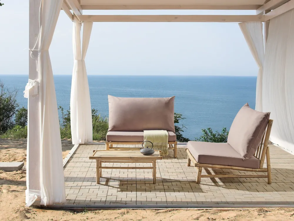 Ulkokalusteet<Beliani 2-Istuttava Ulkosohvaryhma Bambu Vaalea Puu/Ruskeanharmaa Todi