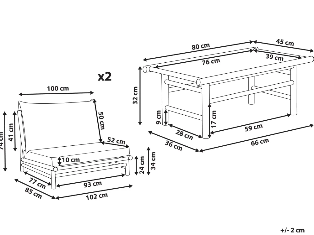 Ulkokalusteet<Beliani 2-Istuttava Ulkosohvaryhma Bambu Vaalea Puu/Ruskeanharmaa Todi