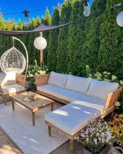 New Beliani 4-Istuttava Ulkosohvaryhma Akasiapuu Oikeak. Valkoinen Cremona