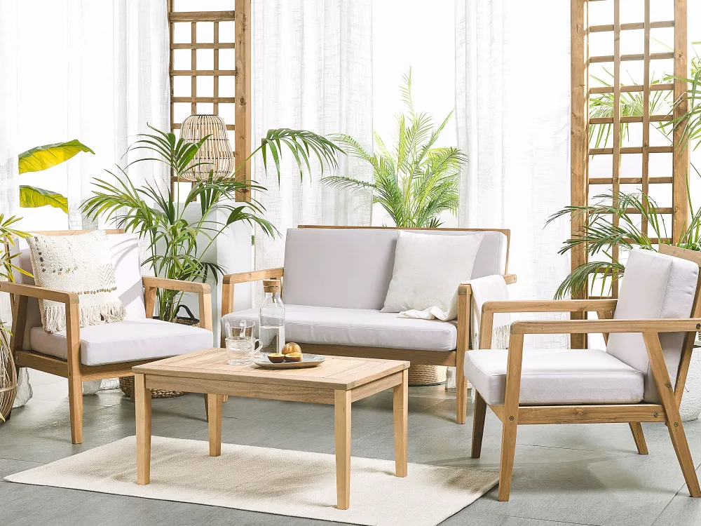 Shop Beliani 4-Istuttava Ulkosohvaryhma Akasiapuu Ruskeanharmaa Pallano