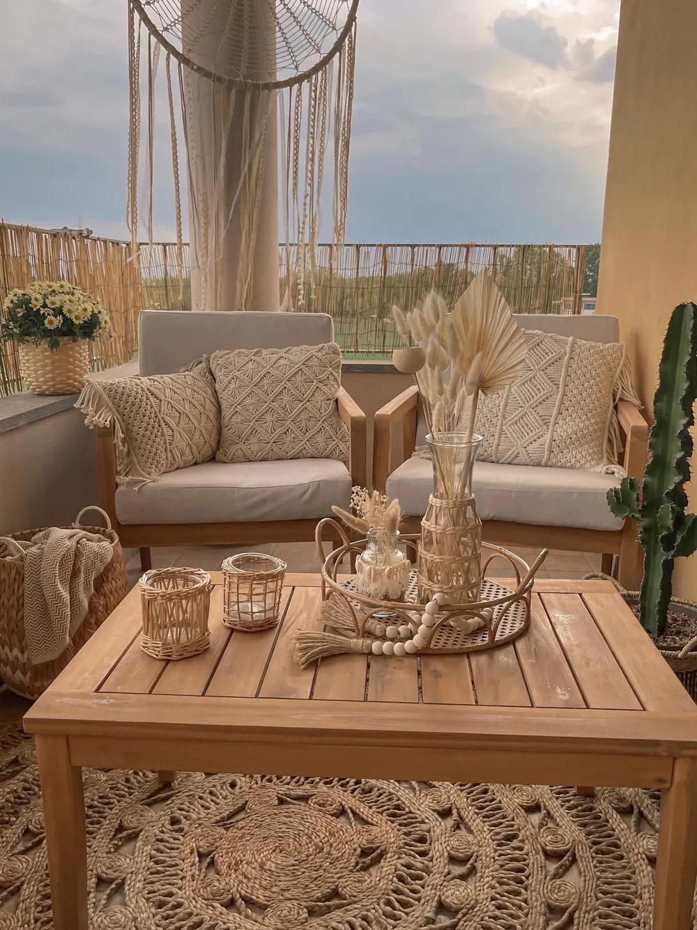 Shop Beliani 4-Istuttava Ulkosohvaryhma Akasiapuu Ruskeanharmaa Pallano