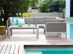 Cheap Beliani 6-Istuttava Ulkosohvaryhma Alumiini Valkoinen/Harmaa Castella