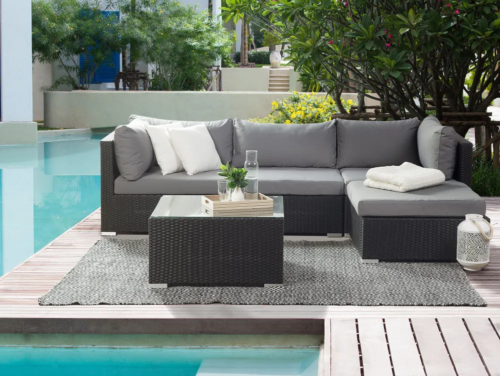 Ulkokalusteet<Beliani 4-Istuttava Ulkosohvaryhma Polyrottinki Oikeak. Musta Sano Ii