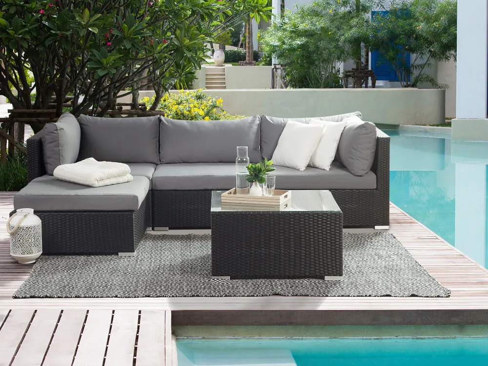 Ulkokalusteet<Beliani 4-Istuttava Ulkosohvaryhma Polyrottinki Oikeak. Musta Sano Ii