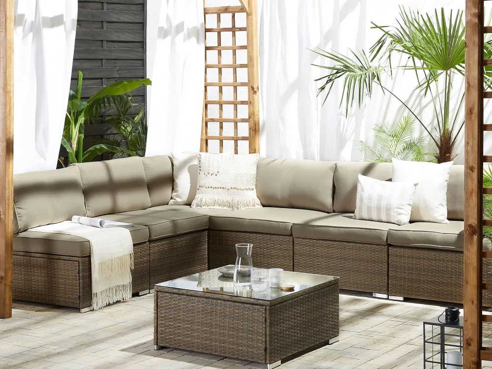 Store Beliani 6-Istuttava Ulkosohvaryhma Polyrottinki Ruskea Belvedere