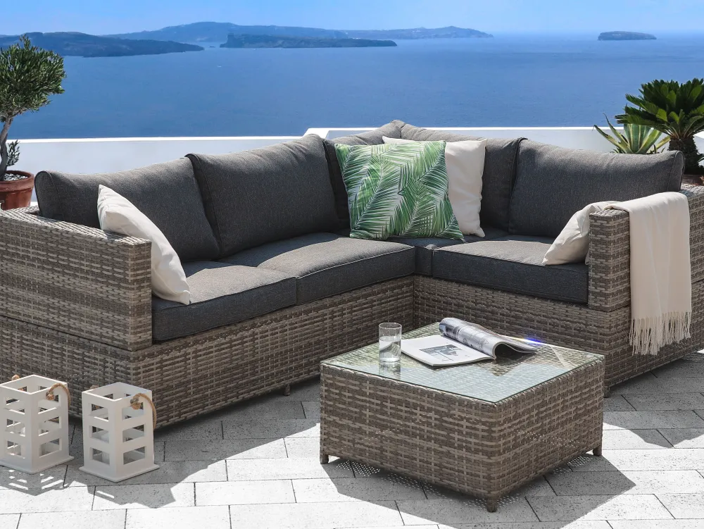 Fashion Beliani 4-Istuttava Ulkosohvaryhma Polyrottinki Tummanharmaa Avola