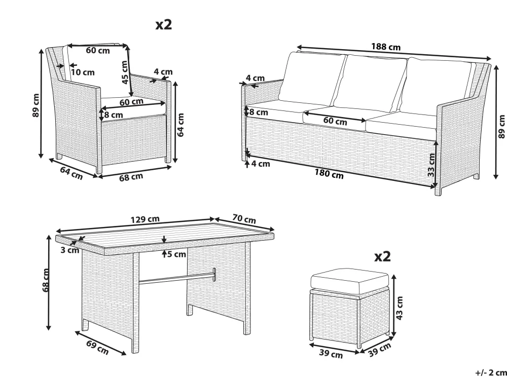 Ulkokalusteet<Beliani 5-Istuttava Ulkosohvaryhma Polyrottinki Ruskea Fonti