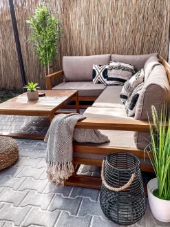 Outlet Beliani 4-Istuttava Ulkosohvaryhma Sertifioitu Akaasia Oikeak. Vaalea Puu Timor