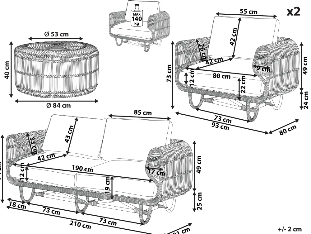 Discount Beliani 4-Istuttava Ulkosohvaryhma Rottinki Luonnonvari Dolcedo/Limni