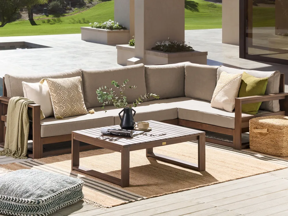 Ulkokalusteet<Beliani 4-Istuttava Ulkosohvaryhma Sertifioitu Akaasia Vasenk. Tumma Puu Timor Ii