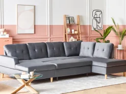 Sohvat<Beliani 4-Istuttava U-Muotoinen Kulmavuodesohva Säilytystilalla Sametti Harmaa Lerum