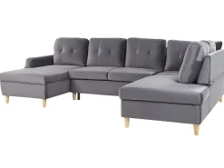 Sohvat<Beliani 4-Istuttava U-Muotoinen Kulmavuodesohva Säilytystilalla Sametti Harmaa Lerum