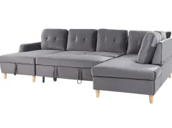 Sohvat<Beliani 4-Istuttava U-Muotoinen Kulmavuodesohva Säilytystilalla Sametti Harmaa Lerum