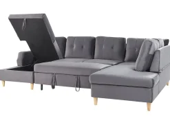 Sohvat<Beliani 4-Istuttava U-Muotoinen Kulmavuodesohva Säilytystilalla Sametti Harmaa Lerum