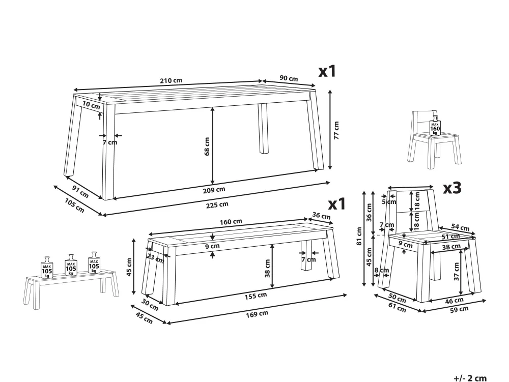 Online Beliani 6-Istuttava Vaalea Akaasiapuinen Ulkoruokailuryhma Penkilla Ja Tuoleilla Livorno