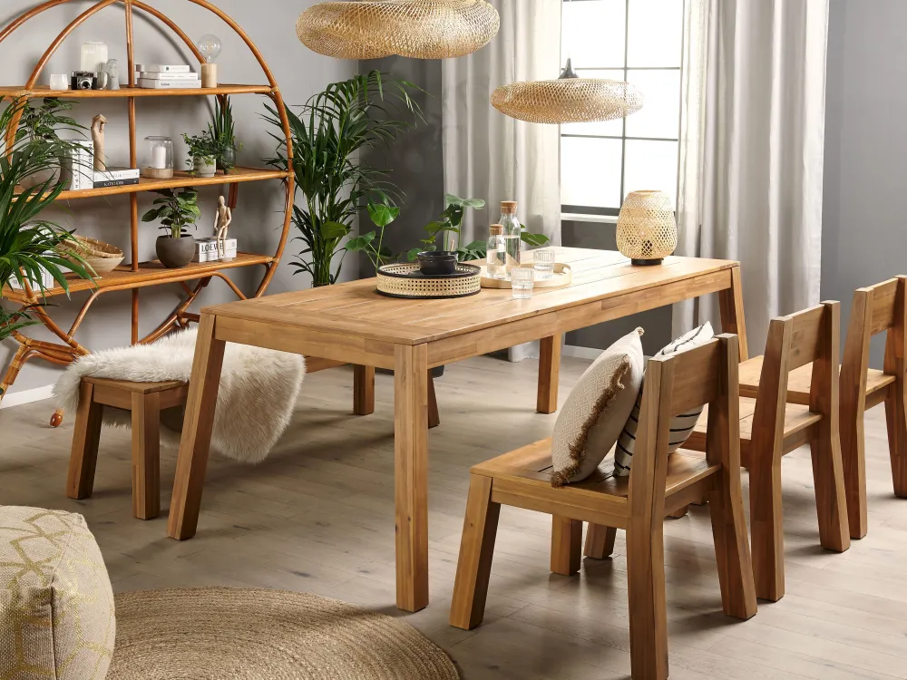 Online Beliani 6-Istuttava Vaalea Akaasiapuinen Ulkoruokailuryhma Penkilla Ja Tuoleilla Livorno