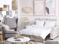 Sohvat<Beliani 2-Istuttava Vuodesohva Kangas Vaaleanharmaa Kukkakuvio Silda