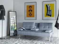 Cheap Beliani 3-Istuttava Vuodesohva Kangas Vaaleanharmaa Roxen