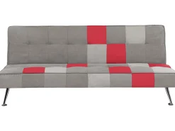 Sohvat<Beliani 3-Istuttava Vuodesohva Kangas Harmaa/Punainen Tilkkukuvio Olsker