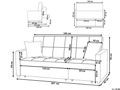 Store Beliani 3-Istuttava Vuodesohva Kangas Musta Glomma