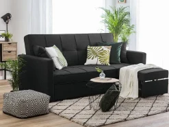 Store Beliani 3-Istuttava Vuodesohva Kangas Musta Glomma