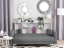 Sohvat<Beliani 3-Istuttava Vuodesohva Kangas Vaaleanharmaa Aberdeen