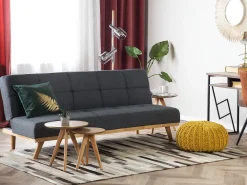 Sohvat<Beliani 3-Istuttava Vuodesohva Kangas Tummanharmaa Froya