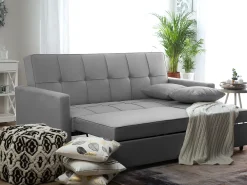 Sohvat<Beliani 3-Istuttava Vuodesohva Kangas Vaaleanharmaa Glomma