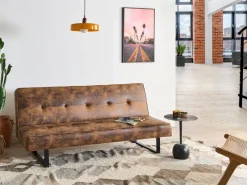 New Beliani 3-Istuttava Vuodesohva Keinonahka Ruskea Derby