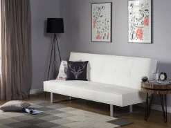 Sohvat<Beliani 3-Istuttava Vuodesohva Keinonahka Valkoinen Derby