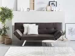 Sohvat<Beliani 3-Istuttava Vuodesohva Keinonahka Ruskea Bristol