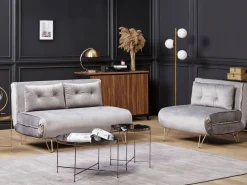 Sohvat<Beliani 2-Istuttava Vuodesohva Sametti Harmaa Vestfold