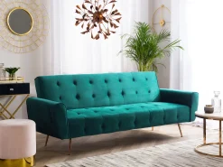 Sohvat<Beliani 3-Istuttava Vuodesohva Sametti Smaragdinvihrea Selnes