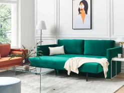 Best Beliani 3-Istuttava Vuodesohva Sametti Säilytystila Smaragdinvihrea Eksjo