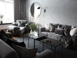 Sohvat<Beliani 3-Istuttava Vuodesohva Sametti Harmaa Aberdeen