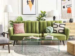 Sohvat<Beliani 3-Istuttava Vuodesohva Sametti Oliivinvihrea Vimmerby