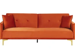 Sohvat<Beliani 3-Istuttava Vuodesohva Sametti Oranssi Lucan