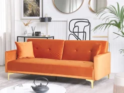 Sohvat<Beliani 3-Istuttava Vuodesohva Sametti Oranssi Lucan
