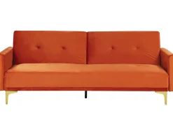 Sohvat<Beliani 3-Istuttava Vuodesohva Sametti Oranssi Lucan